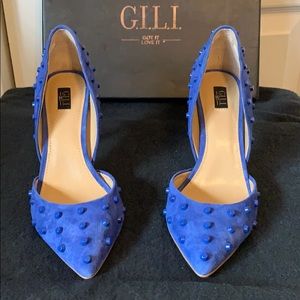 Blue Stud Suede 3.5” Heels